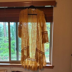 She + Sky Mustard Yellow Lace Duster
